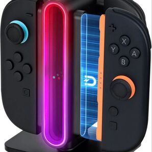 【Joy-Con 2対応】充電グリップ 4台同時充電可能 充電ステータスLED表示 ABS耐衝撃素材 ブラック (左右対応)