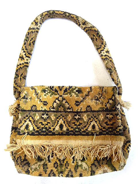 Vintage raro 70S hecho a mano alfombra alfombra reconstrucción hombres y mujeres bolso bolso tote mano gobelino jacquard raro personalizado patrón completo raro, moda, bolso unisex, bolso de mano