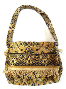 Art hand Auction Vintage raro 70S hecho a mano alfombra alfombra reconstrucción hombres y mujeres bolso bolso tote mano gobelino jacquard raro personalizado patrón completo raro, moda, bolso unisex, bolso de mano