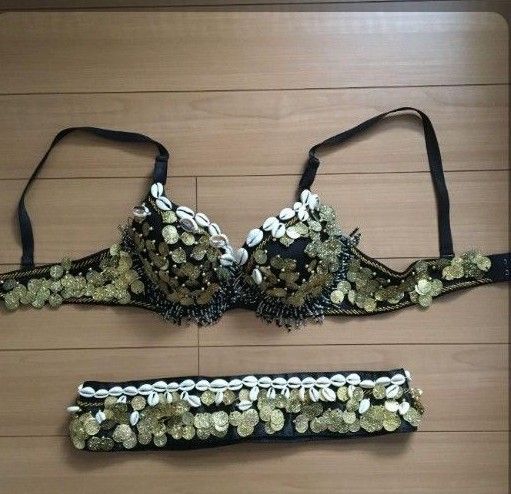 ベリーダンス 衣装 ブラ&ベルトセット ゴールド コイン 貝殻