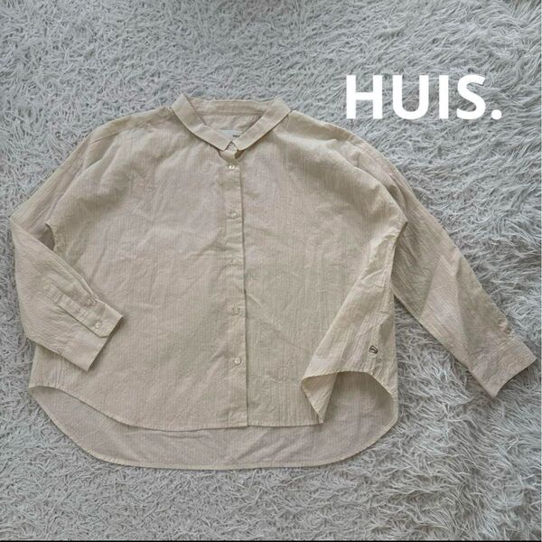 美品☆ HUIS./遠州織物 長袖ブラウス コットン 細ストライプ