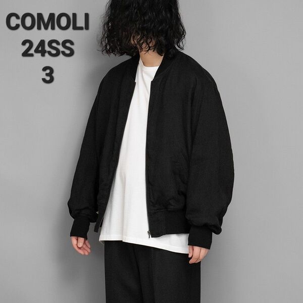 24ss COMOLI コモリ リネンWクロス ジップブルゾン ブラック 3 MA-1