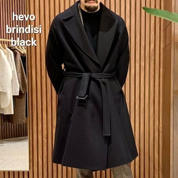 HEVO Brindisi Black トレンチコート ウールチェスターコート ブラック 44
