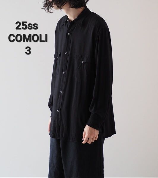 25ss COMOLI レーヨン ウエスタンシャツ Black 3