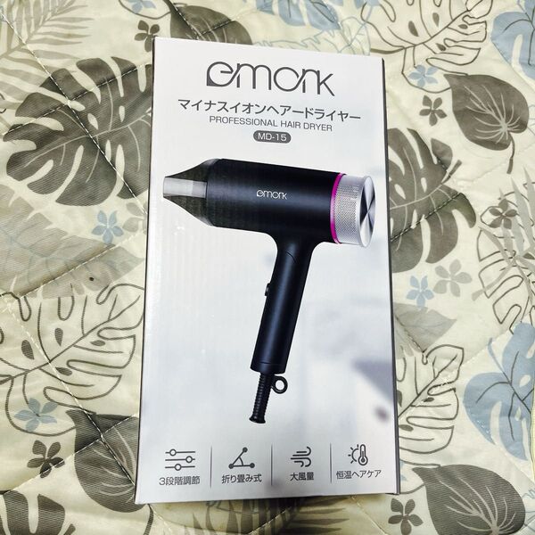 emonk マイナスイオンヘアードライヤー MD-15 ブラック
