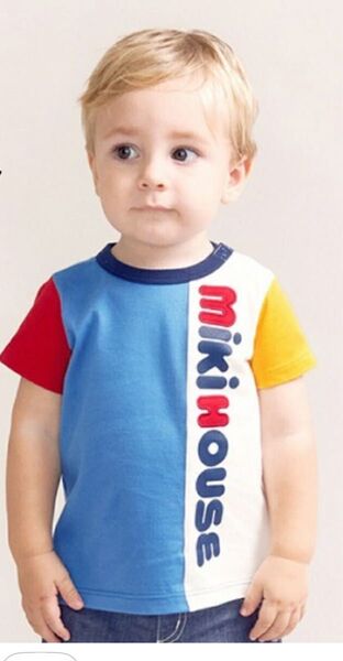 ミキハウス 縦ロゴ半袖Tシャツ 90