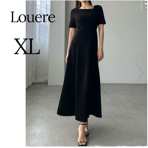 新品未使用タグ付 Louere ルエレ アシメネックカットフレアワンピース ブラック XL 黒 半袖ワンピース