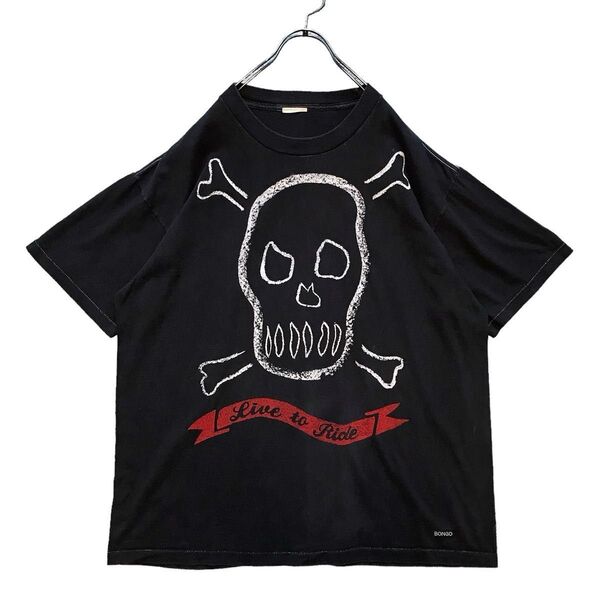90s ビンテージ Tシャツ スカル シングルステッチ ブラック XL 黒 ドクロ バイカー ハーレー vintage ビンテージ