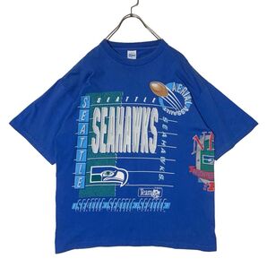 USA製 90s NFL SEAHAWKS マルチプリント Tシャツ XL 青 シングルステッチ vintage ビンテージ