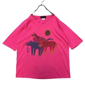 USA製 90s アート Tシャツ XL ピンク アニマル キャラクター 半袖 古着 シングルステッチ vintage ビンテージ