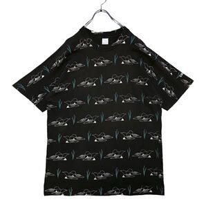 USA製 90s アニマル 総柄 アート Tシャツ 黒 XL 鴨 シングルステッチ 古着 vintage ビンテージ ヴィンテージ