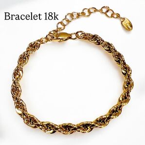 K18ゴールド ツイストチェーンブレスレット サージカルステンレス