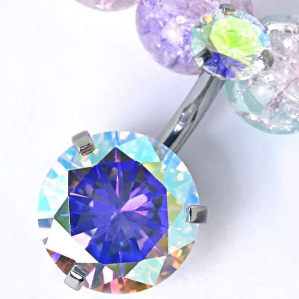 へそピアス ボディピアス 大粒 ABオーロラ 臍ピアス オールステンレス バーの短いタイプあり 金属アレルギー対応 バーベル短い