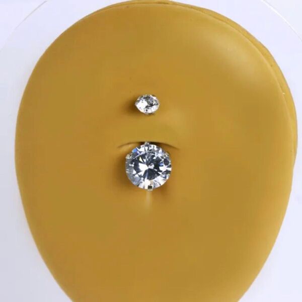 ダブル立爪 大粒クリアCZ へそピアス ボディピアス オールステンレス ヘソピアス 新品 バーベル短いタイプあり バー短い