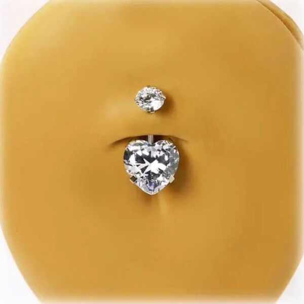 ダブル立爪 へそピアス 大粒クリアCZ ハート 高品質 イヤーロブ ボディピアス バーの短いタイプあり バーベル短い ステンレス
