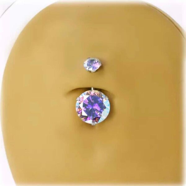 へそピアス ボディピアス 大粒 ダブル立爪 ABオーロラ 臍ピアス バー短いあり バーベル短い イヤーロブ 14ゲージ