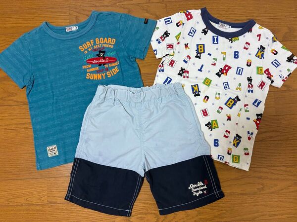 ミキハウス ダブルビー メッシュTシャツ、ロゴTシャツ、ハーフパンツ(130)