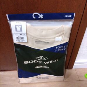 新品 紳士 グンゼ ボディワイルド 半袖 Tシャツ M ポケット付き ベージュ 綿100 インナー 肌着 丸首 下着