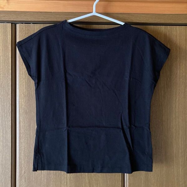 無印良品 ムラ糸天竺編みフレンチスリーブTシャツ婦人XS・黒 ボートネック