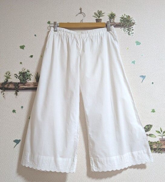 ペチパンツ ペチコート インナー スカラップレ―ス 刺繍 ガウチョパンツ コットンパンツ ホワイト 白 ナチュラル系