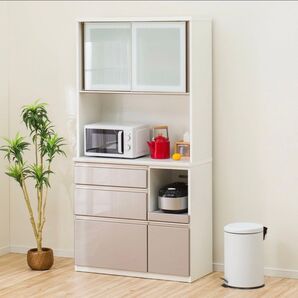 【全国送料無料】定価89,990円♪ ニトリ 100cm幅キッチンボード(アルミナ2) 食器棚 収納家具 艶ありシルバー♪