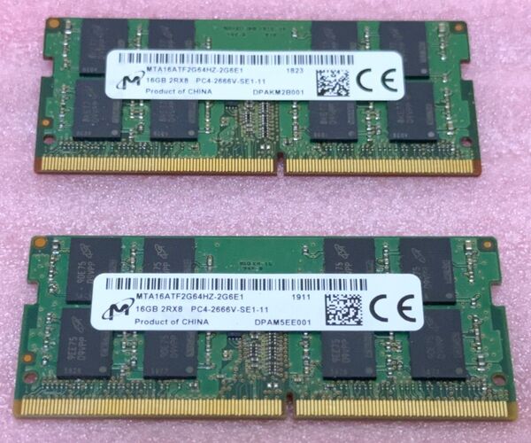 Micron MTA16ATF2G64HZ-2G6E1 2枚★PC4-2666V DDR4 SO-DIMM 32GB@16GB