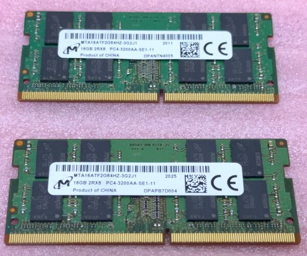 Micron MTA16ATF2G64HZ-3G2J1 2枚■PC4-3200AA DDR4 SO-DIMM 32GB@16GB