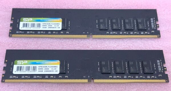 SP SP016GBLFU266B02 2枚◆PC4-21300/DDR4-2666 288Pin UDIMM 32GB@16GB
