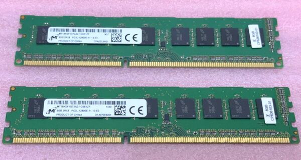 Micron MT18KSF1G72AZ-1G6E1 2枚■PC3L-12800E DDR3 ECC UDIMM 16GB@8GB