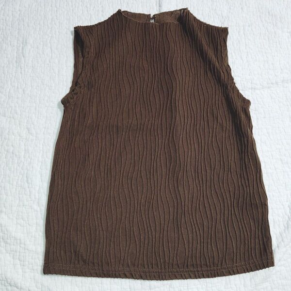 SHEIN Dazy スタンドカラー ノースリーブ タンクトップ カットソー ブラウス ウェーブ ブラウン М