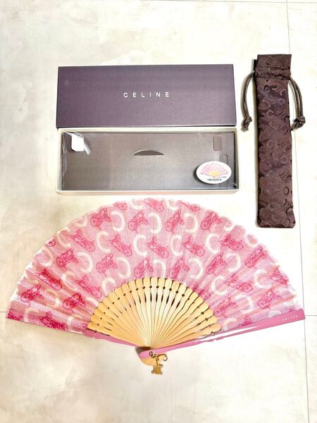 箱付き☆美品 CELINE セリーヌ 扇子 総柄 ピンク 馬車 夏祭り うちわ 和装