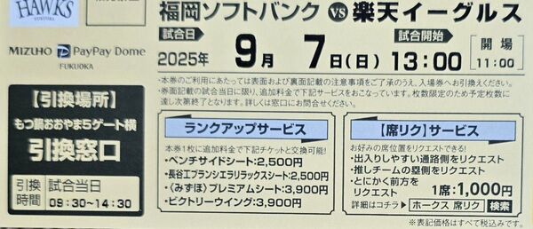 9/7入場券引換券2枚