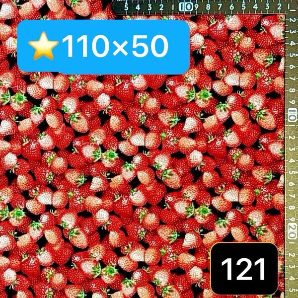 ★121生地/リアルないちご柄【110cm×50cm】(★マーク生地どれでも4点1600円)