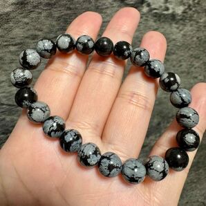 スノーフレークオブシディアン 落ち着きと浄化の石 8mm 天然石 ブレスレット パワーストーン
