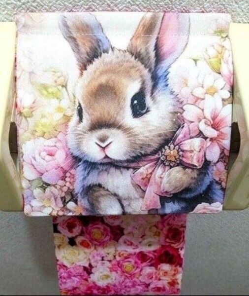 トイレットペーパーホルダー カバー 動物 うさぎ 兎 ラビット ペット 花 収納 インテリア 雑貨 ハンドメイド 生地 ハート
