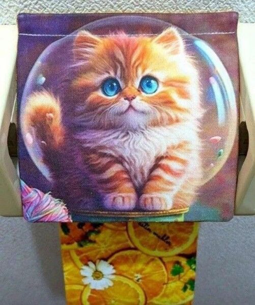 トイレットペーパーホルダー 猫 動物 インテリア 雑貨 日用品 収納 果物 黄 ハンドメイド レア 生地 【1点物!】 フルーツ