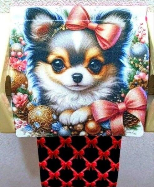 トイレットペーパーホルダー リボン チワワ ブラックタン 犬 ハンドメイド 収納 ハンドメイド リース 飾り ハート 動物 トイレ