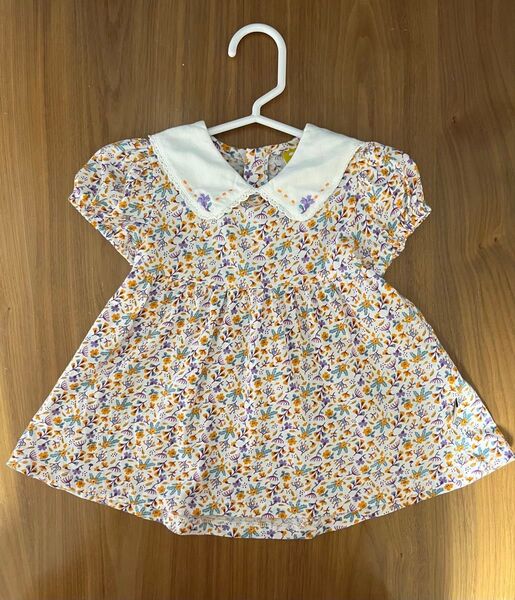 【美品】moimoln 襟付き花柄ワンピース 80cm オレンジパープル