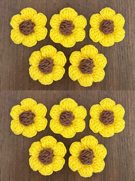 フラワーモチーフ イエロー×ブラウン¦花¦かぎ針 レース 編み¦デコパーツ