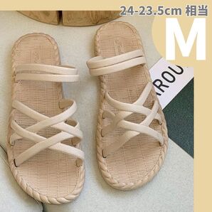 レディース ビーチサンダル 軽量 クロスストラップ 夏 ビーチ 海 韓国風 履きやすい おしゃれ 通気性 ぺたんこ カジュアル