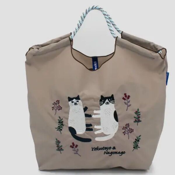 新品未使用エコバッグ 刺繍 猫 グレー 大容量 L 週末限定セール