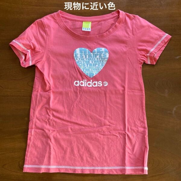 (adidas) 半袖Tシャツ M ピンク ハートプリント ロゴプリント 綿100%