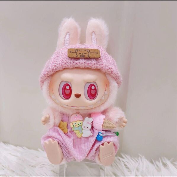 ラブブ Labubu ぬいぐるみ 17cm着せ替え服 ぬい服 2点セット ピンク