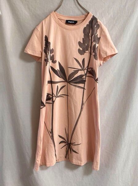 デシグアル 半袖 tシャツワンピース カットソー ピンク 水彩 M 花 植物