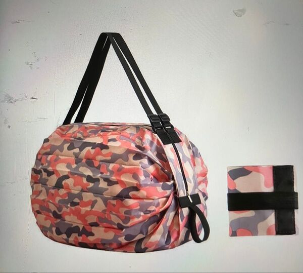 簡単折りたたみ バック 軽量コンパクト 大容量 エコバッグ ピンクカモフラージュ 新品