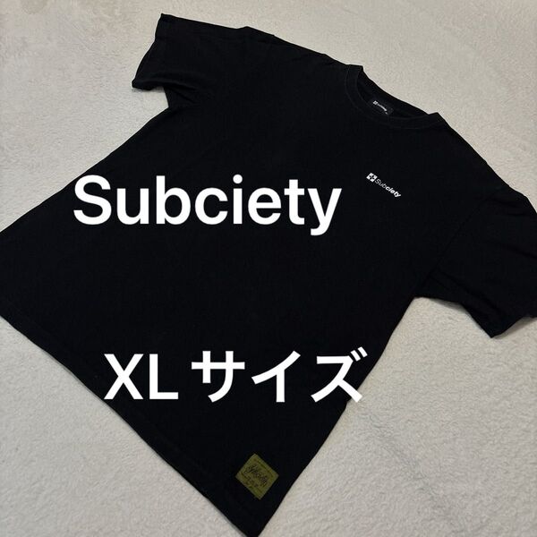 Subciety サブサエティー ブラック ワンポイント 大きいサイズ オーバーサイズ XLサイズ シンプル ストリート Tシャツ