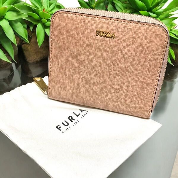 美品 FURLA 財布 コンパクトウォレット ピンク レザー フルラ 二つ折り 小銭入れ コンパクト ミニ財布 財布