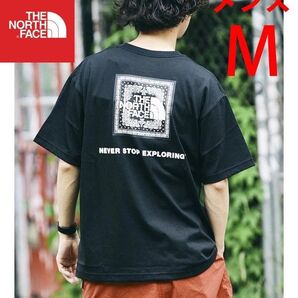 新品メンズM2025定価5500円ノースフェイスNT32446バンダナスクエアロゴティー黒ブラック半袖Tシャツ