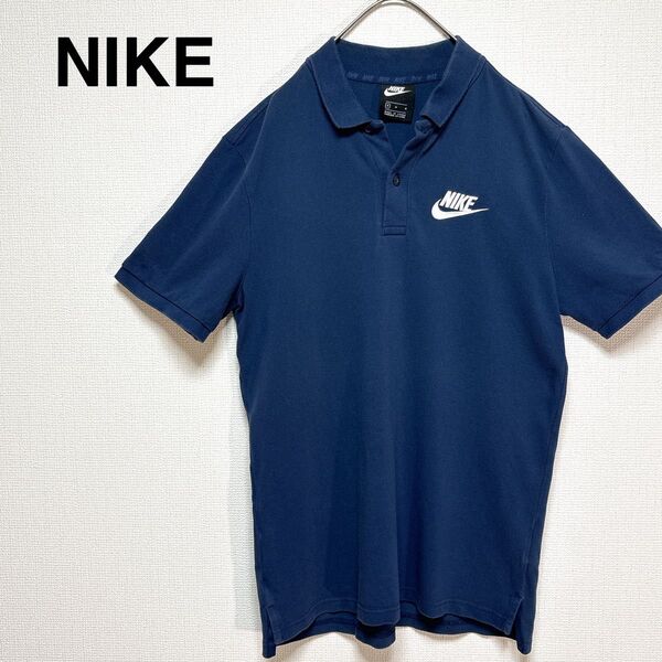 NIKE ポロシャツ ネイビー スウッシュロゴ 刺繍ロゴ シンプル Mサイズ シンプル ナイキ 夏服 スポーティ