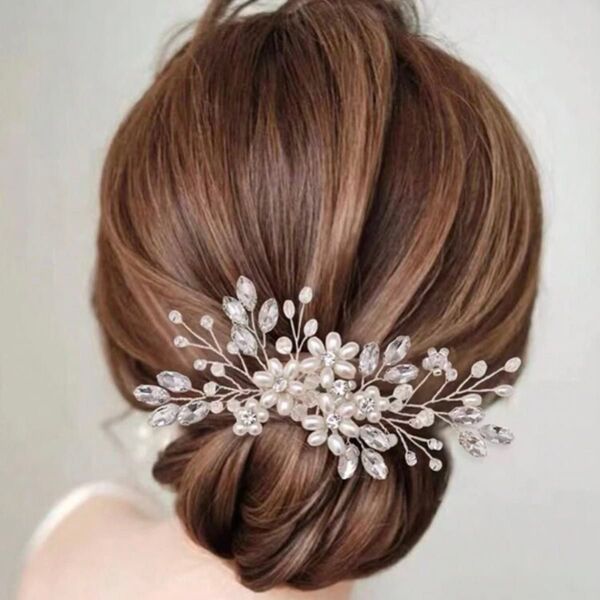髪飾り 結婚式 お呼ばれ ウェディング 成人式 卒業式 浴衣 ヘアアクセサリー ヘッドドレス シルバー パール コーム 前撮り 花